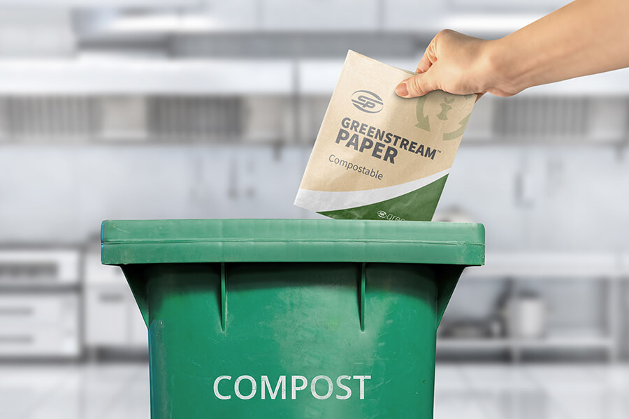 flexible paper packaging being composted
