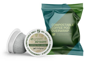 BPI compostable coffee lidding and overwrap packaging