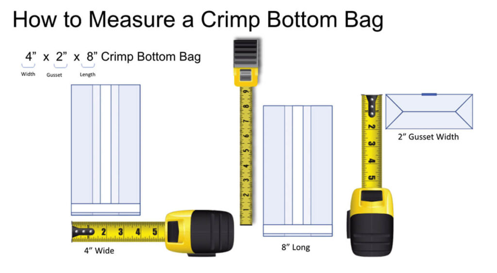 Measurement guide for crimp bottom bag